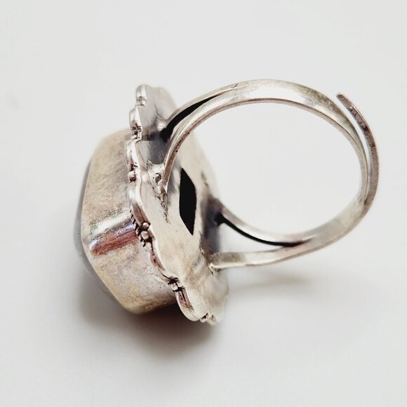 Chunky Moonstone Flash Square Framed 925 Sterling Silver Ring Adjustable - Picture 7 of 7